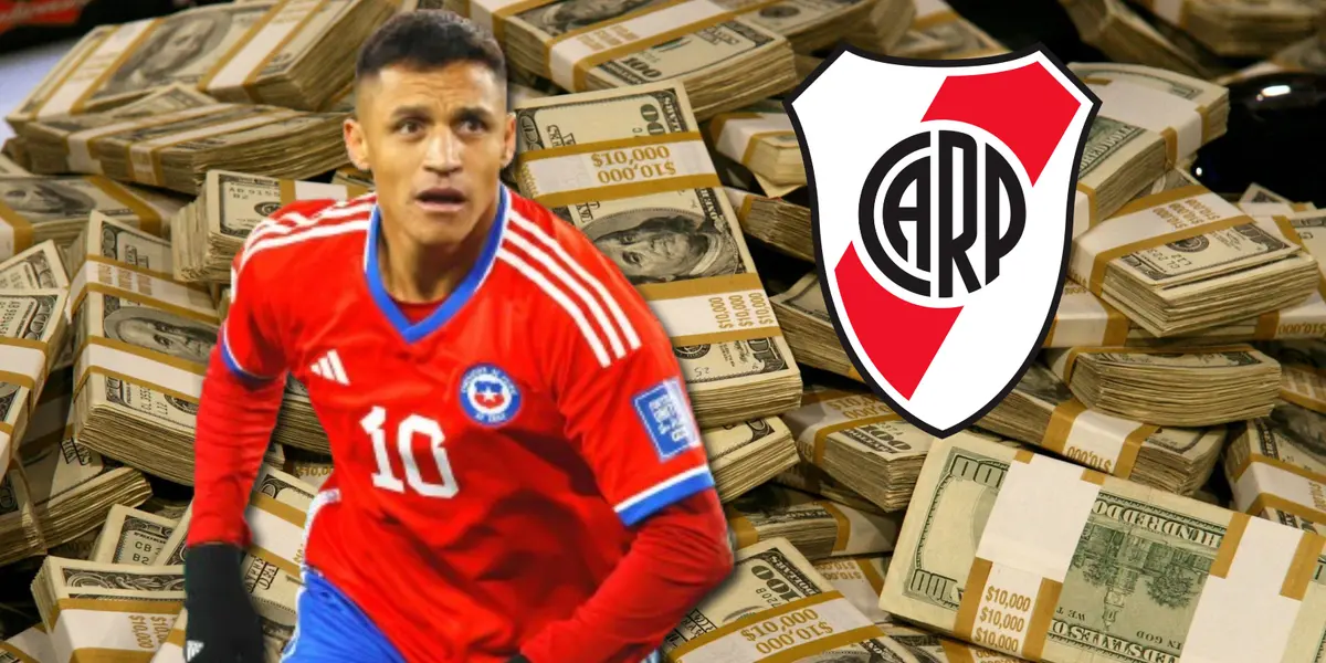 Alexis Sánchez con la camiseta de Chile y el escudo de River.