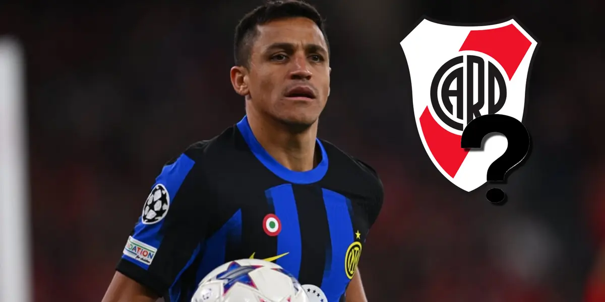 Alexis Sánchez con la camiseta de Inter y el escudo de River.