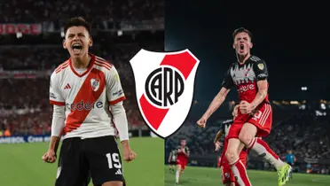 Echeverri y Mastantuono gritando goles en River