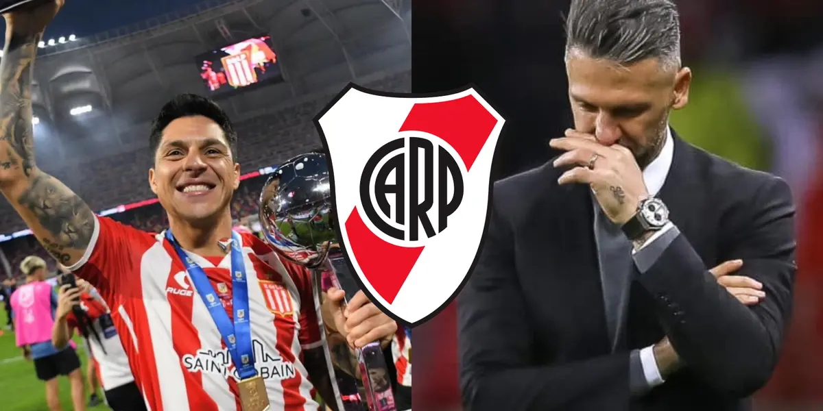 Enzo Pérez alzando la Copa de la Liga y Martín Demichelis.