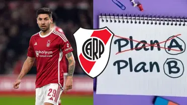 Gonzalo Montiel, escudo de River y hoja con Plan A tachado y plan B