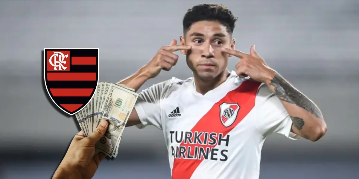 Gonzalo Montiel vistiendo la camiseta de River Plate en 2021.