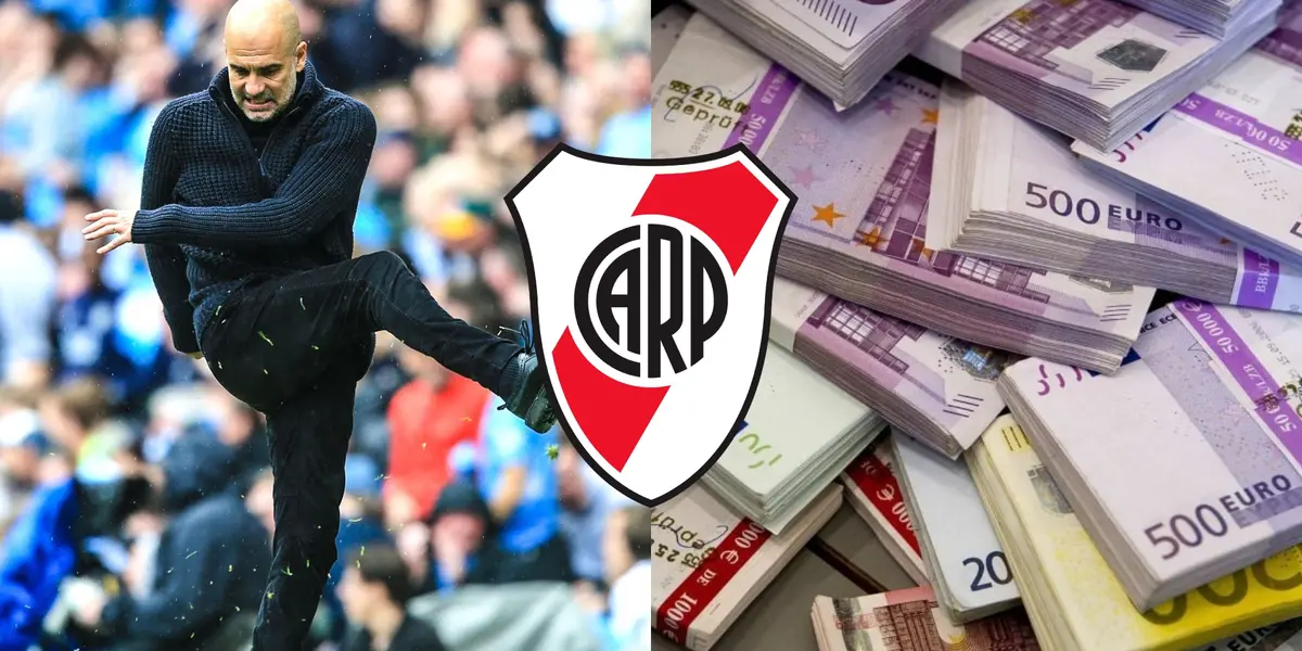 Guardiola enfadado y fajo de billetes en euros