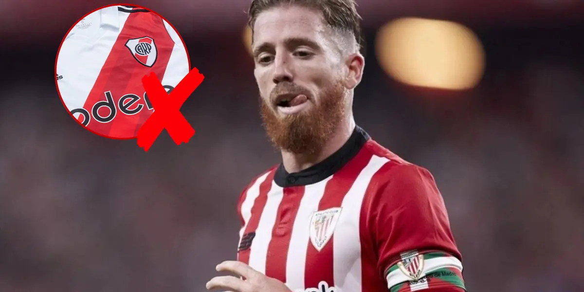 Iker Muniaín y una camiseta de River a su lado.