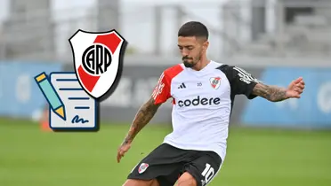 Manuel Lanzini durante un entrenamiento en River Plate.