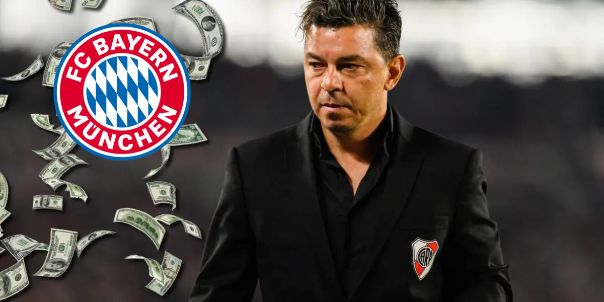 Marcelo Gallardo de traje con el escudo de River.