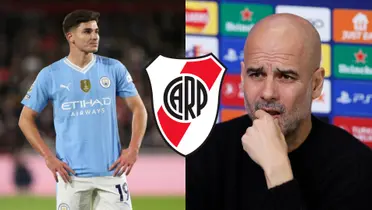 Pep Guardiola y Julián Álvarez, Manchester City