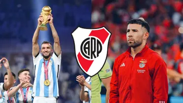 Pezzella con la Copa del Mundo y Otamendi en Benfica